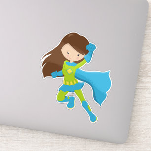 Superhero Girl, Cute Girl, Brown Hair, Blue Cape
