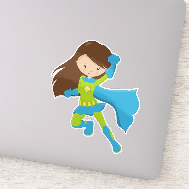 Superhero Girl, Cute Girl, Brown Hair, Blue Cape (Detail)