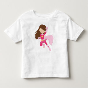 Superhero Girl, Cute Girl, Brown Hair, Pink Cape Toddler T-Shirt