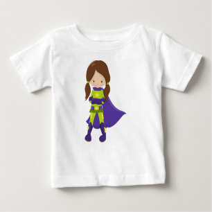 Superhero Girl, Cute Girl, Brown Hair, Purple Cape Baby T-Shirt