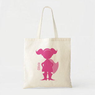 Superhero Girl Silhouette Personalised Pink Tote Bag