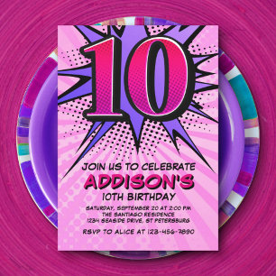 Superhero Girl's 10th Birthday Invitation