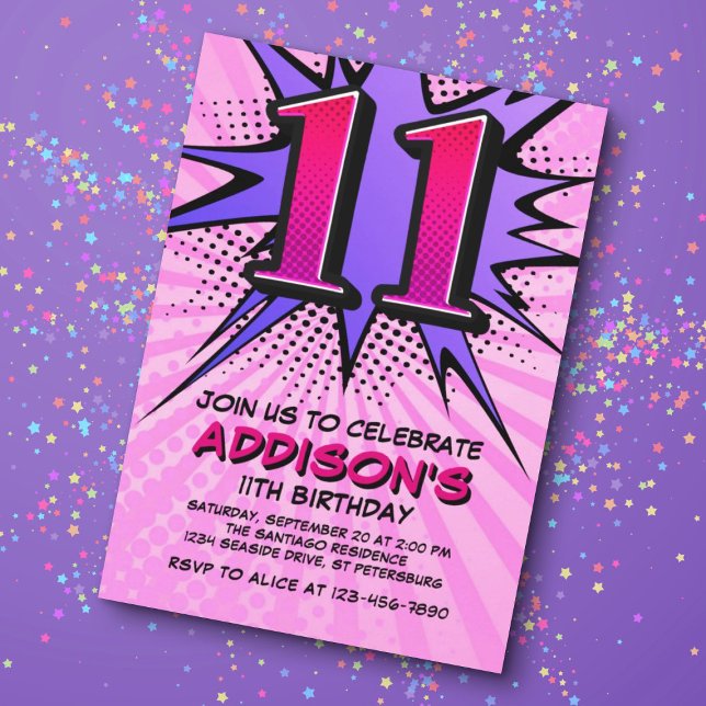 Superhero Girl's 11th Birthday Invitation (Creator Uploaded)