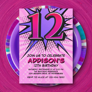Superhero Girl's 12th Birthday Invitation