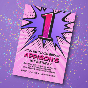 Superhero Girl's 1st Birthday Invitation