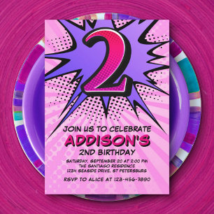 Superhero Girl's 2nd Birthday Invitation