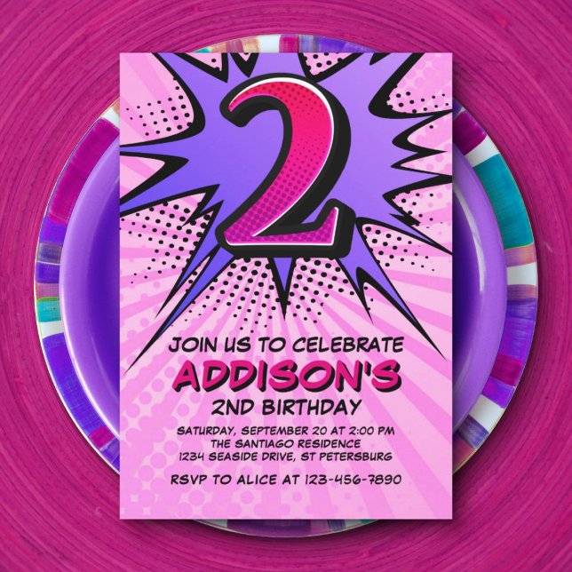 Superhero Girl's 2nd Birthday Invitation (Creator Uploaded)