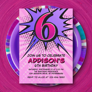 Superhero Girl's 6th Birthday Invitation