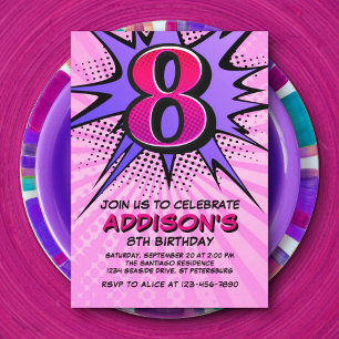 Superhero Girl's 8th Birthday Invitation