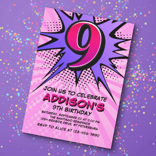 Superhero Girl's 9th Birthday Invitation