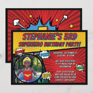Superhero Girls Retro Comics Costume Birthday Invitation