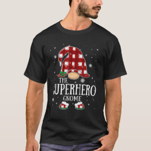 Superhero Gnome Buffalo Plaid Matching Family Chri T-Shirt