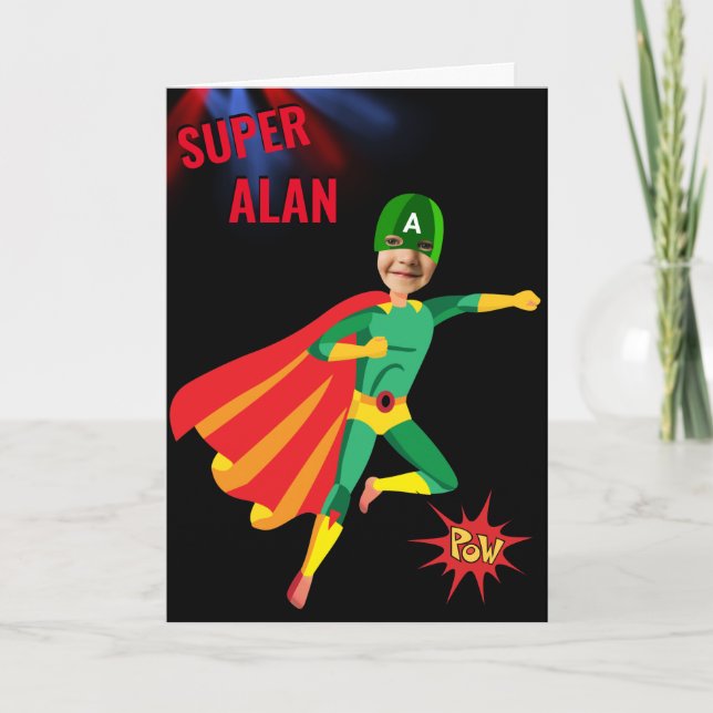 Superhero Green Flying Boy Amazing Fab Birthday  Card (Front)