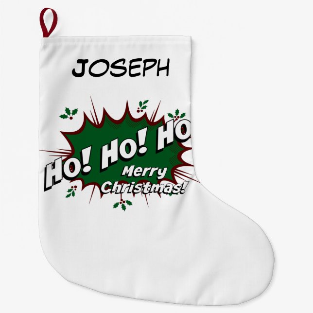 Superhero Ho! Ho! Ho! Large Christmas Stocking (Front)