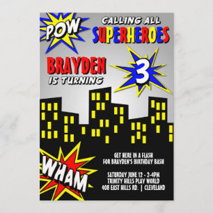 Superhero in the City Boys Birthday Invitation