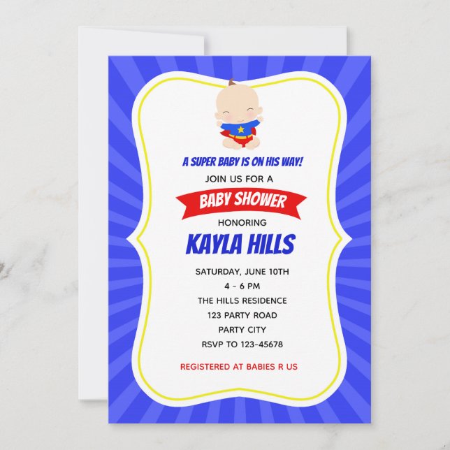 Superhero Invitations - Boy Birthday / Baby Shower (Front)