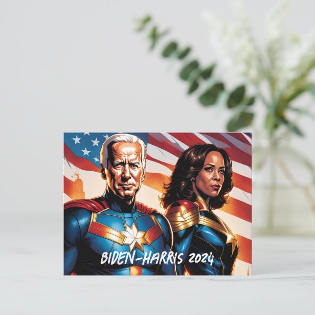 Superhero Joe Biden and Kamala Harris  Postcard (Standing Front)