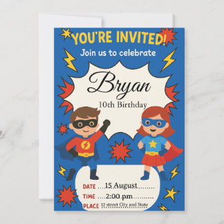 Superhero Kids Birthday Invitation | Comic Style B