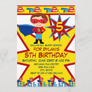 Superhero Kids Boys Birthday Party Invitations