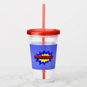 Superhero Kids Comic Book Personalised Name Acrylic Tumbler