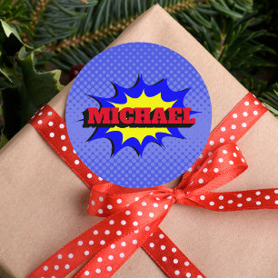 Superhero Kids Comic Book Personalised Name Classic Round Sticker