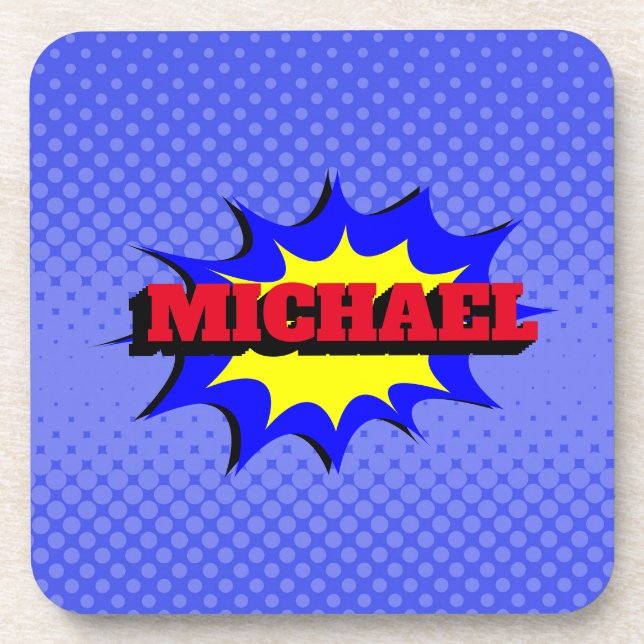 Superhero Kids Comic Book Personalised Name Coaster (Front)