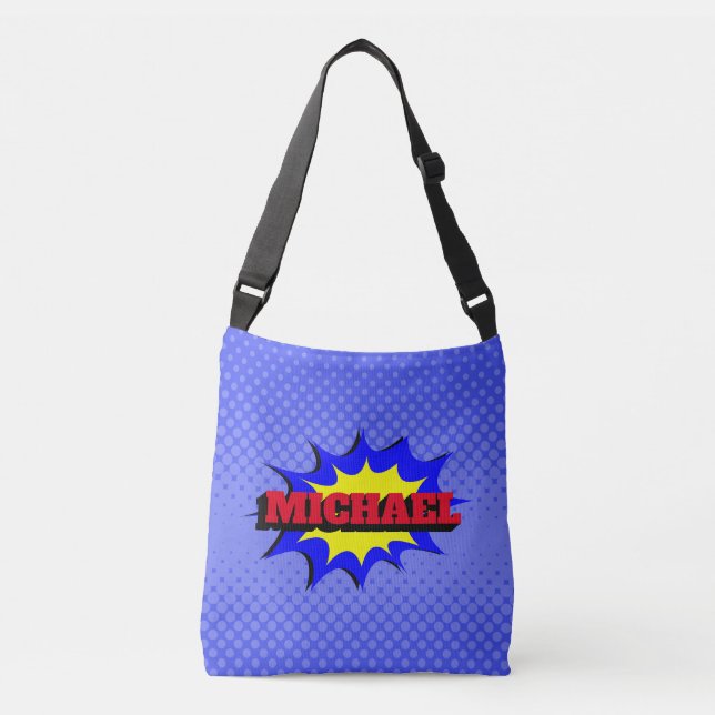 Superhero Kids Comic Book Personalised Name Crossbody Bag (Front)