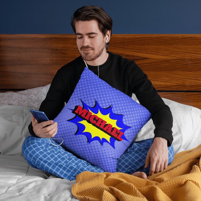 Superhero Kids Comic Book Personalised Name  Cushion (Creator Uploaded)