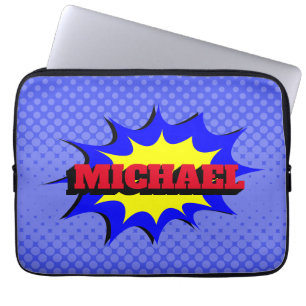 Superhero Kids Comic Book Personalised Name Laptop Sleeve