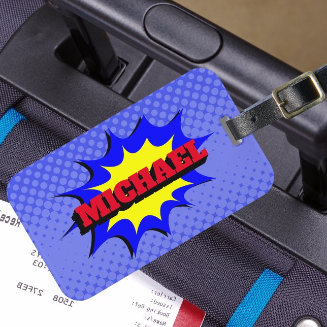 Superhero Kids Comic Book Personalised Name Luggage Tag (Creator Uploaded)