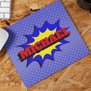 Superhero kids comic book personalised name  mouse pad