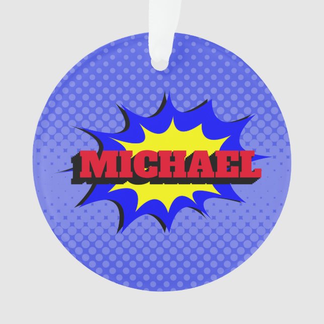 Superhero Kids Comic Book Personalised Name Ornament (Front)