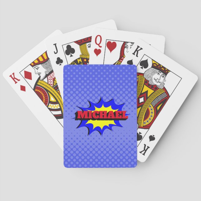 Superhero Kids Comic Book Personalised Name Playing Cards (Back)