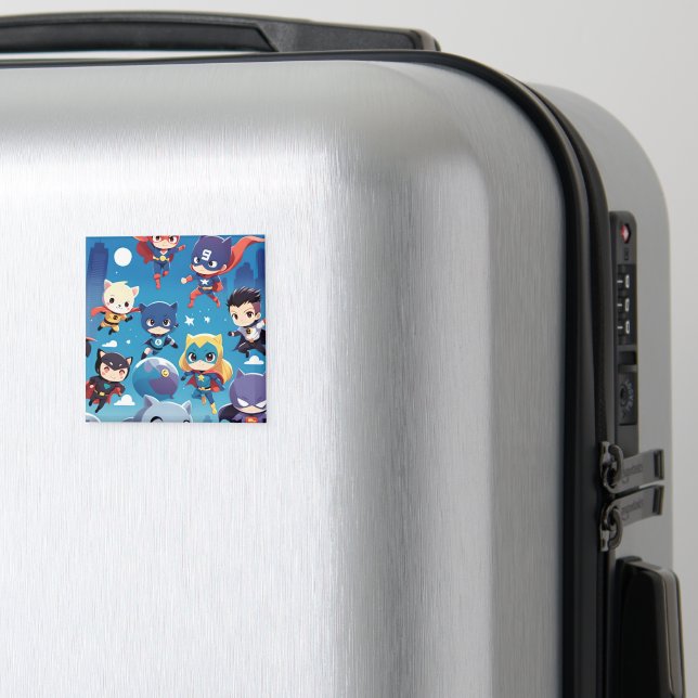 Superhero kids flying high magnet (In Situ (Luggage))