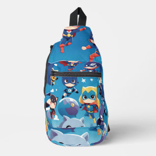 Superhero kids flying high sling bag