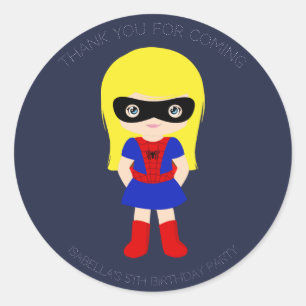 Superhero Kids Girls Birthday Party Blue Sticker