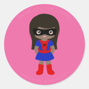 Superhero Kids Girls Birthday Party Pink Sticker