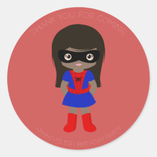 Superhero Kids Girls Birthday Party Red Sticker