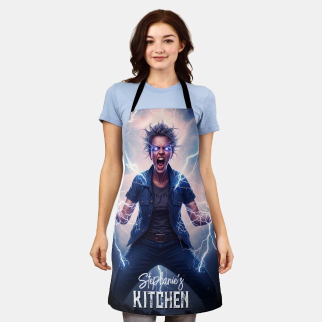 Superhero Lightning Energy Woman  Apron (Worn)