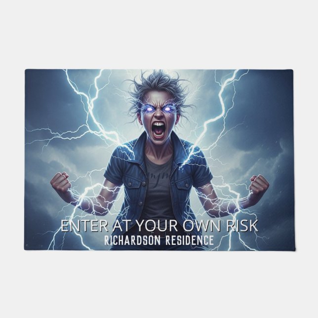 Superhero Lightning Energy Woman Doormat (Front)