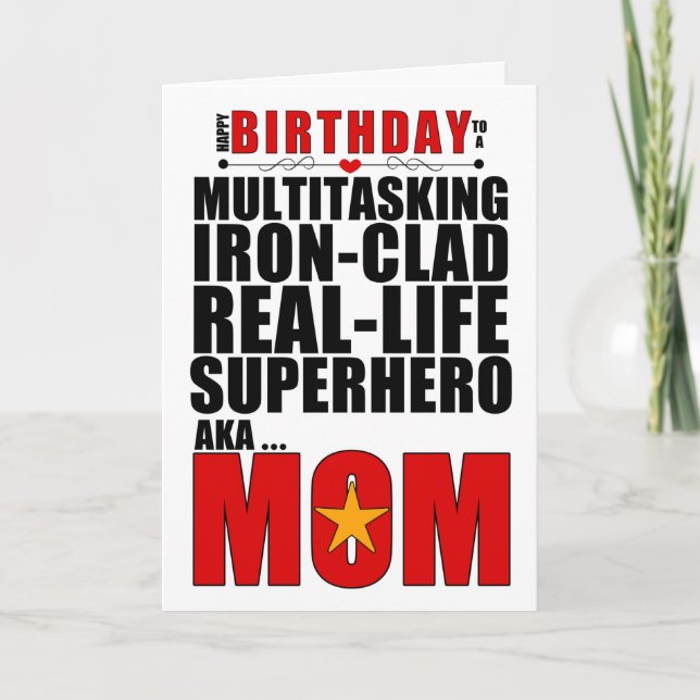 Superhero Mom Birthday Typography Comic Book Card (Front)