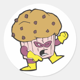 superhero muffin man character classic round sticker