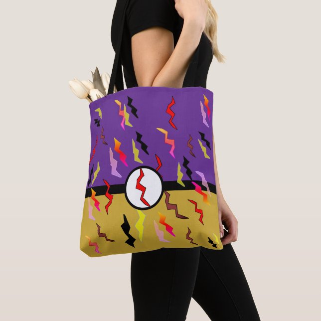 Superhero of All Things Gold Purple Lighting Bolts Tote Bag (Close Up)