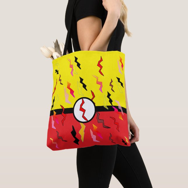 Superhero of All Things Yellow Red Lighting Bolts Tote Bag (Close Up)