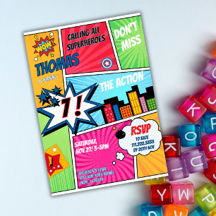 Superhero Party Comic Book Birthday Photo Invitation