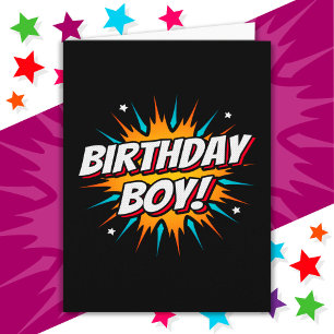 Superhero Party Comic Book Hero Birthday Boy Card