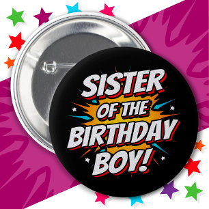Superhero Party Comics Sister of Birthday Boy 6 Cm Round Badge