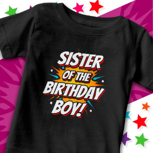 Superhero Party Comics Sister of Birthday Boy Baby T-Shirt