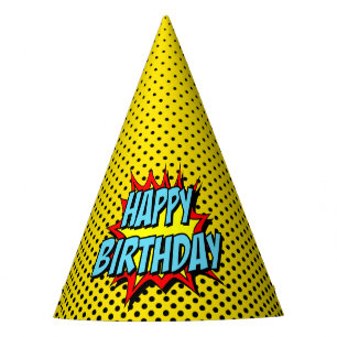 Superhero Party Hat - Yellow Black Dot