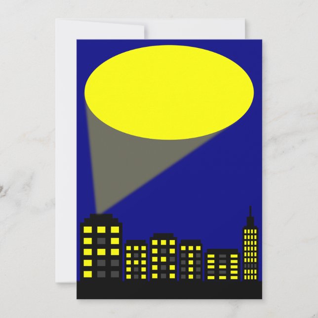 Superhero Party Invitation - Cityscape & Spotlight (Front)